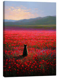 Stampa su tela Tabby Cat in Poppy Field - DejaReve