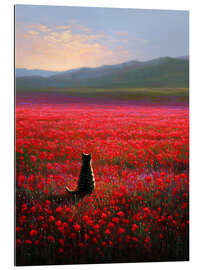 Gallery Print Getigerte Katze in Mohnblumenfeld