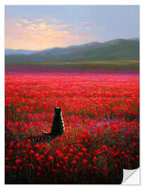 Wandsticker Getigerte Katze in Mohnblumenfeld