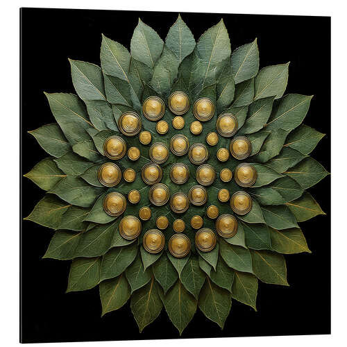 Alubild Mandala aus grünen Blättern