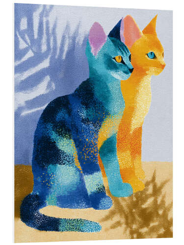 Hartschaumbild Eine Katze in Orange und eine in Blau