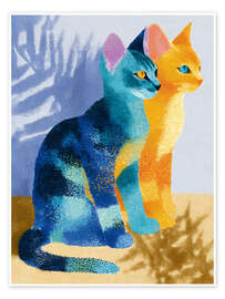 Wall print One Cat in Orange and One in Blue - DejaReve