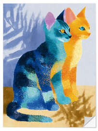 Vinilo para la pared One Cat in Orange and One in Blue - DejaReve