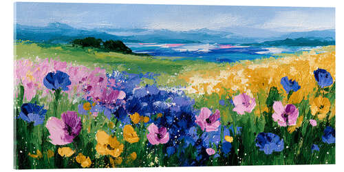 Acrylic print Landscape With Colourful Field Flowers
