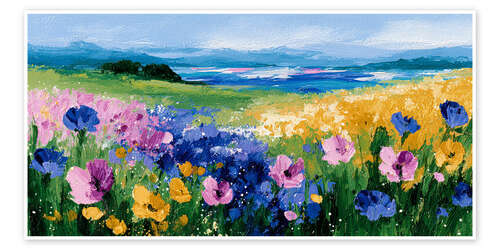 Poster Landschaft mit bunten Feldblumen