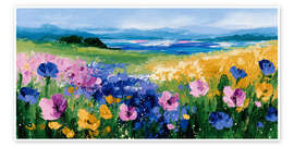 Wandbild Landschaft mit bunten Feldblumen - DejaReve
