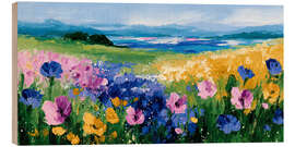 Holzbild Landschaft mit bunten Feldblumen - DejaReve