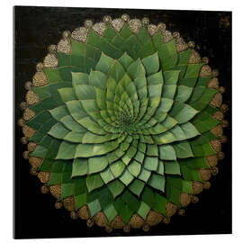 Acrylglasbild Mandala mit grünen Blättern - DejaReve