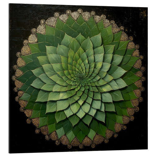 Alubild Mandala mit grünen Blättern