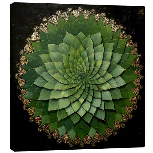 Leinwandbild Mandala mit grünen Blättern