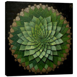 Leinwandbild Mandala mit grünen Blättern - DejaReve