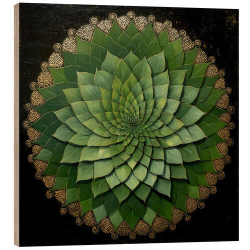 Wood print Leaf Mandala