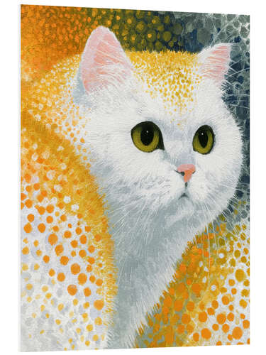 Hartschaumbild Minimalistische weiße Katze mit Orange
