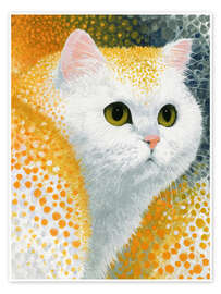 Wall print Minimalist White Cat With Orange - DejaReve