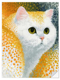 Vinilo para la pared Minimalist White Cat With Yellow - DejaReve