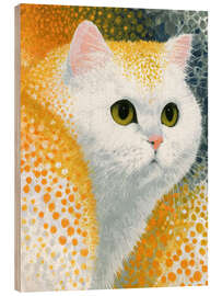 Holzbild Minimalistische weiße Katze mit Orange - DejaReve
