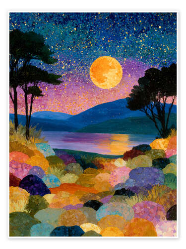 Poster Colourful Full Moon Night