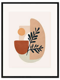 Gerahmter Kunstdruck Geometrische Formen mit Blätterzweig