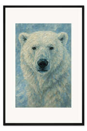 Gerahmter Kunstdruck Eisbär im Schnee