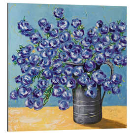 Alubild Blaue Blüten auf blauem Hintergrund