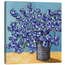 Leinwandbild Blaue Blüten auf blauem Hintergrund