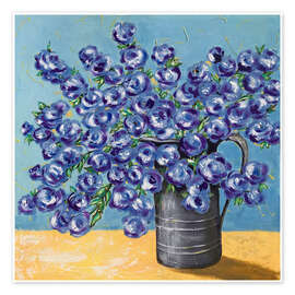 Wall art print Blue on Blue Watering Can - Jade Reynolds