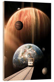 Holzbild Die Straßenbahn von der Erde zu anderen Planeten - Gen Z