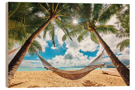 Holzbild Hängematte zwischen zwei Palmen, Hawaii, Oahu - Jones &amp; Shimlock