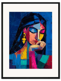 Gerahmter Kunstdruck Kubistische Träumerin - Farbige Geometrie