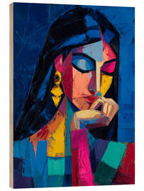 Holzbild Kubistische Träumerin - Farbige Geometrie