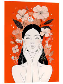 Acrylglasbild Frauenporträt auf orangefarbenem Hintergrund