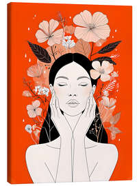 Leinwandbild Frauenporträt auf orangefarbenem Hintergrund