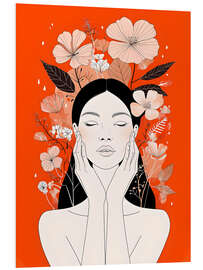 Hartschaumbild Frauenporträt auf orangefarbenem Hintergrund