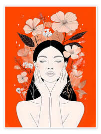 Reprodução Woman Portrait on Orange Background - nobelart
