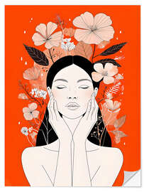 Wall sticker Woman Portrait on Orange Background