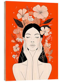 Holzbild Frauenporträt auf orangefarbenem Hintergrund