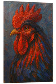 Acrylglasbild Majestätischer Hahn in Rot und Blau