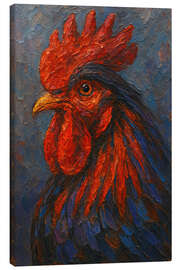 Leinwandbild Majestätischer Hahn in Rot und Blau