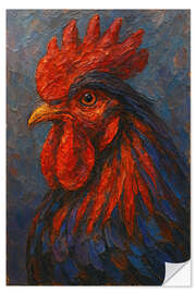 Wandsticker Majestätischer Hahn in Rot und Blau