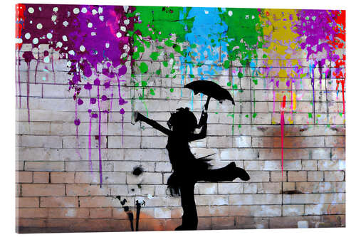Stampa su vetro acrilico A Girl Dancing in Colourful Rain