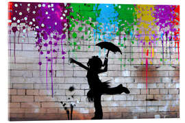 Stampa su vetro acrilico A Girl Dancing in Colourful Rain