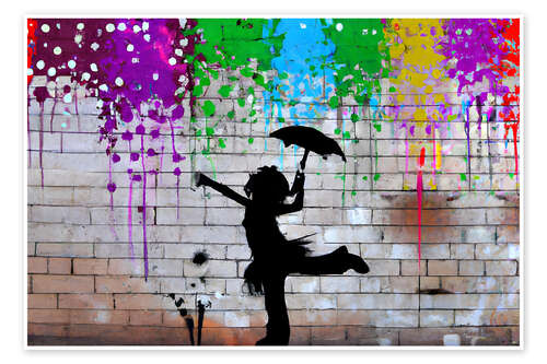 Póster A Girl Dancing in Colourful Rain