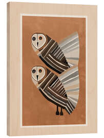 Holzbild Gestreiftes Eulenpaar