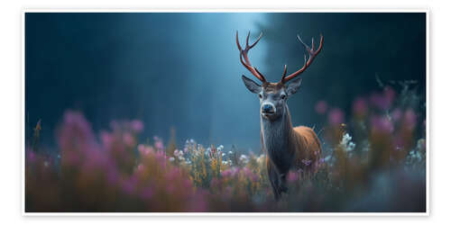 Póster Majestic Deer in a Sea of Flowers