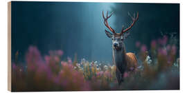 Holzbild Majestätischer Hirsch auf der Wiese - Thomas Klee