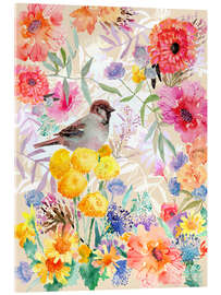 Acrylglasbild Spatz im Blumenaquarell - Verbrugge Watercolor