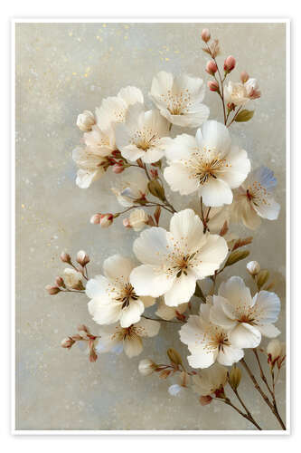 Póster White blossoms on a delicate branch