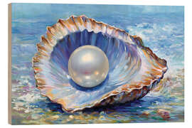 Holzbild Perle in einer Austernschale