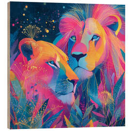 Holzbild Die Löwenfamilie