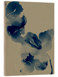 Holzbild Blaue Blüten in weichen Gewässern - Shatha Dafai